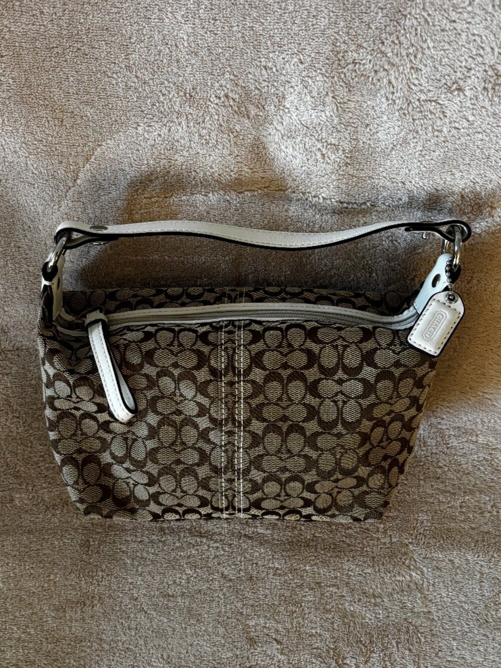 COACH SIGNATURE Y2K SIGNATURE CANVAS MINI-BAG in colors White, Tan, and Brown